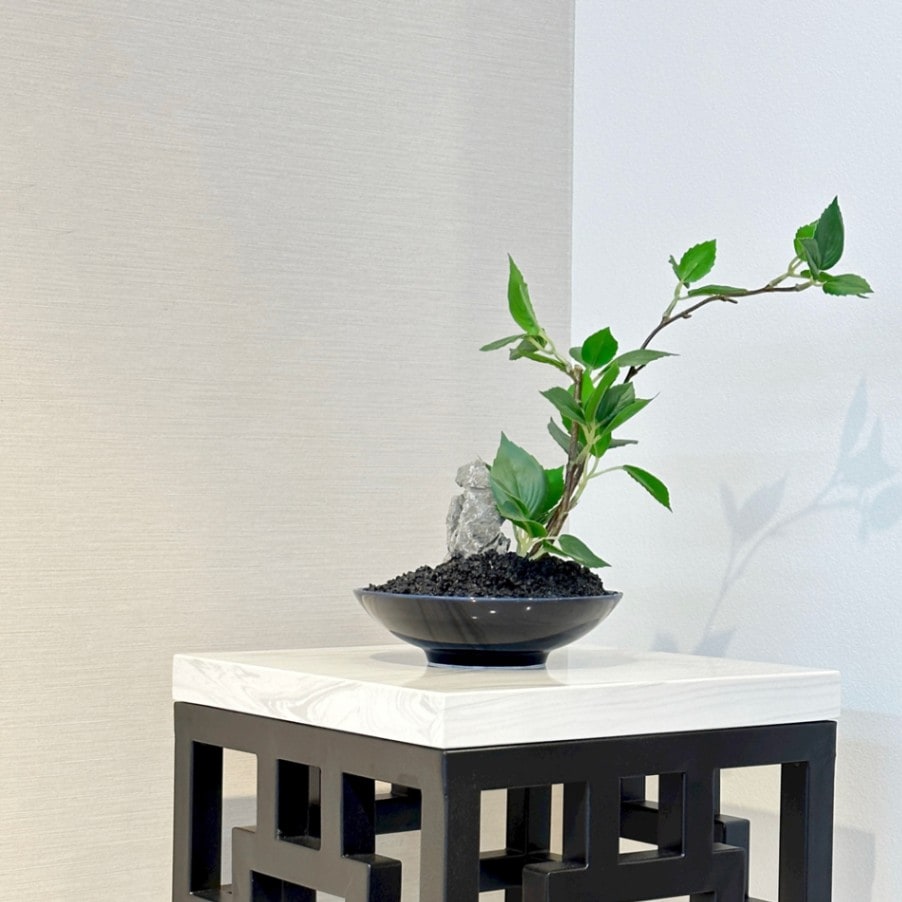 人工盆栽 オブジェ 黒鉢仕立て グリーン 横幅30cm