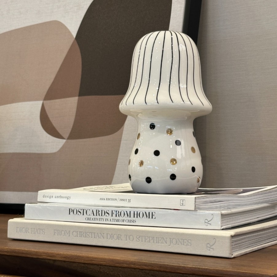 きのこ型 セラミックオブジェ ストライプ＆ドット