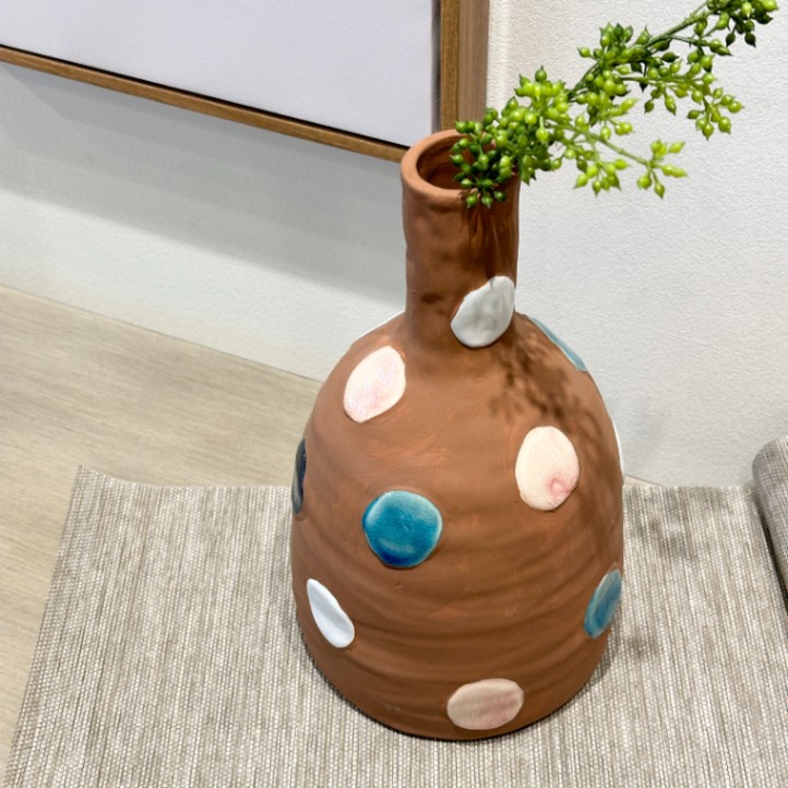 ドット柄 セラミックフラワーベース テラコッタ φ17 | デコレーション