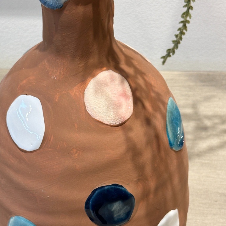 ドット柄 セラミックフラワーベース テラコッタ φ17 | デコレーション