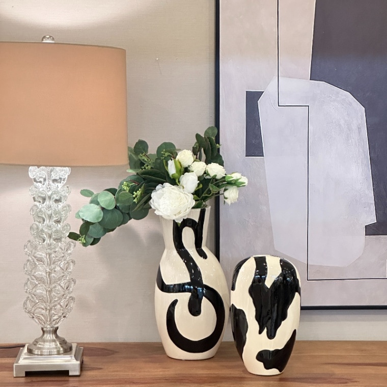 フラワーベース セラミック ホワイト ブラック ペイント H38cm 陶器製