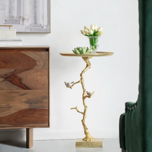 オーク材 サイドテーブル 花と鳥の彫刻付き オーク材 サイドテーブル 花と鳥の彫刻付き オーク材 サイドテーブル