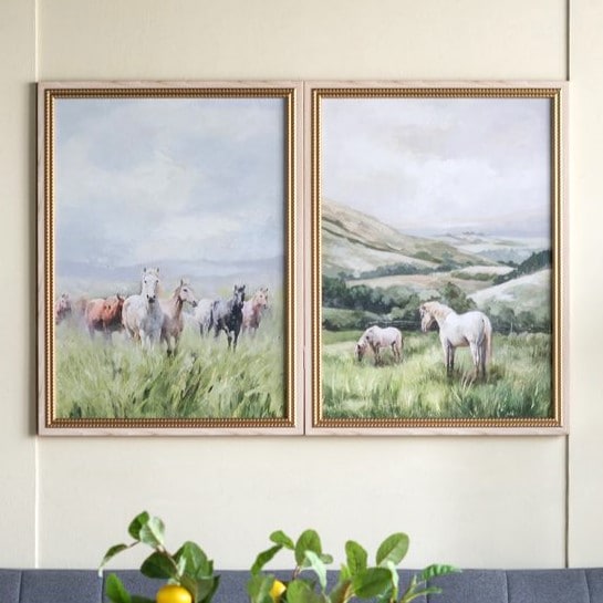 草原の馬たち キャンバスプリントアート 2枚セット