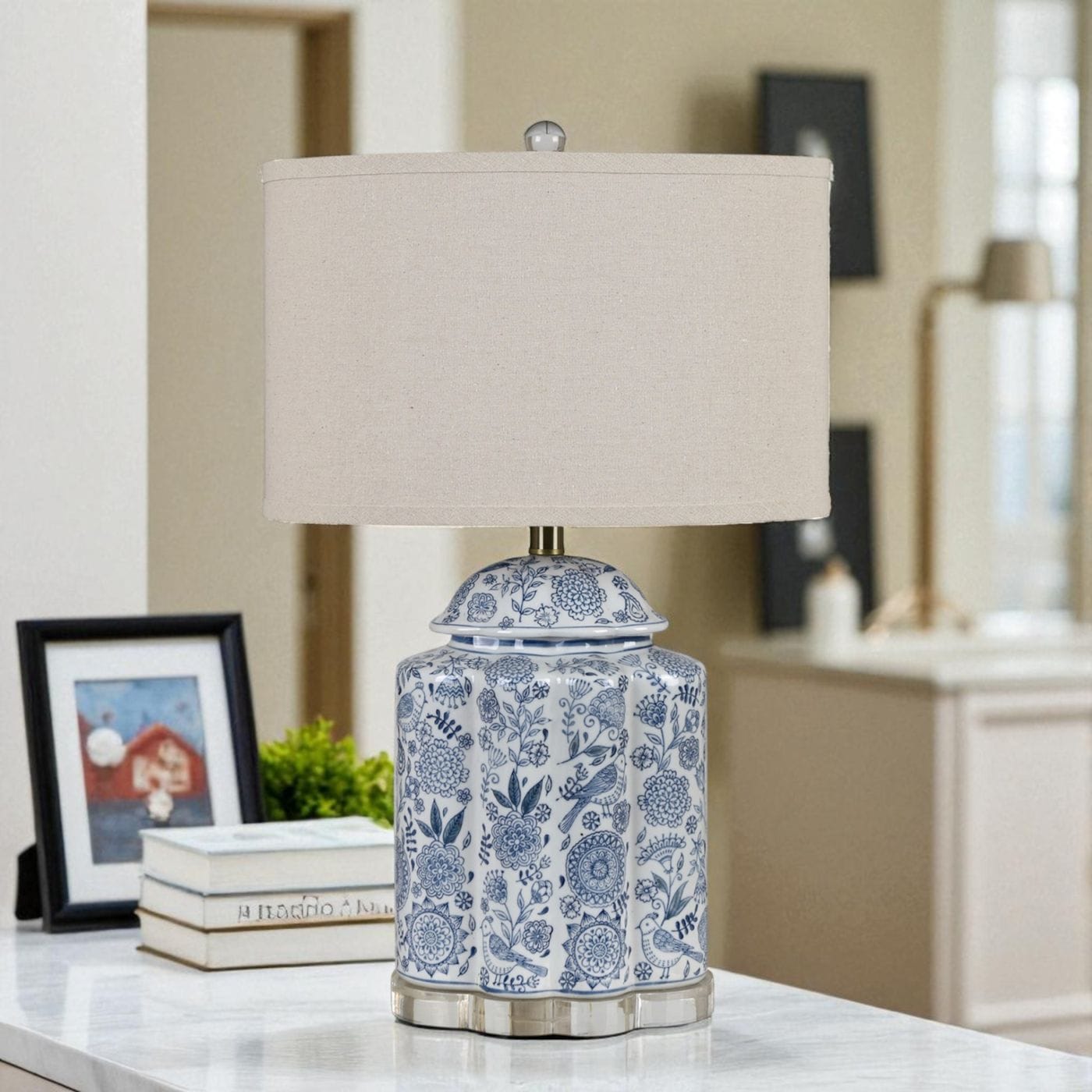 シノワズリ調 磁器テーブルランプ 高さ58cm