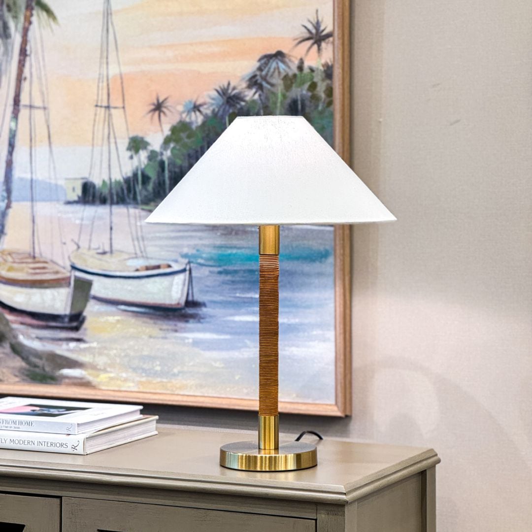 ブラス＆ラタンテーブルランプ 高さ53cm