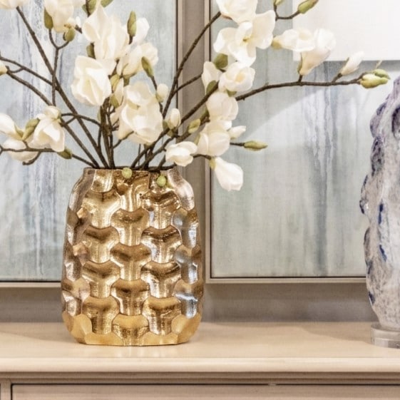 ハニカムゴールドフラワーベース シャイニー仕上げ