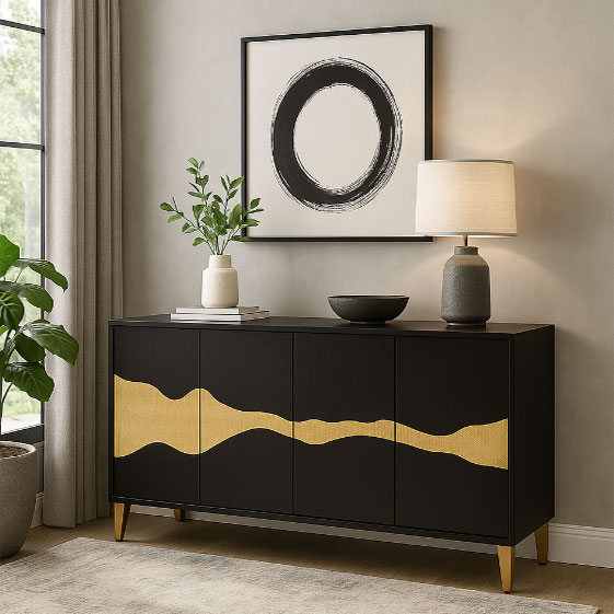オリエンタル キャビネット ゴールドブラック 幅150cm | 家具,収納