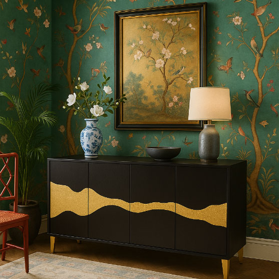 オリエンタル キャビネット ゴールドブラック 幅150cm | 家具,収納