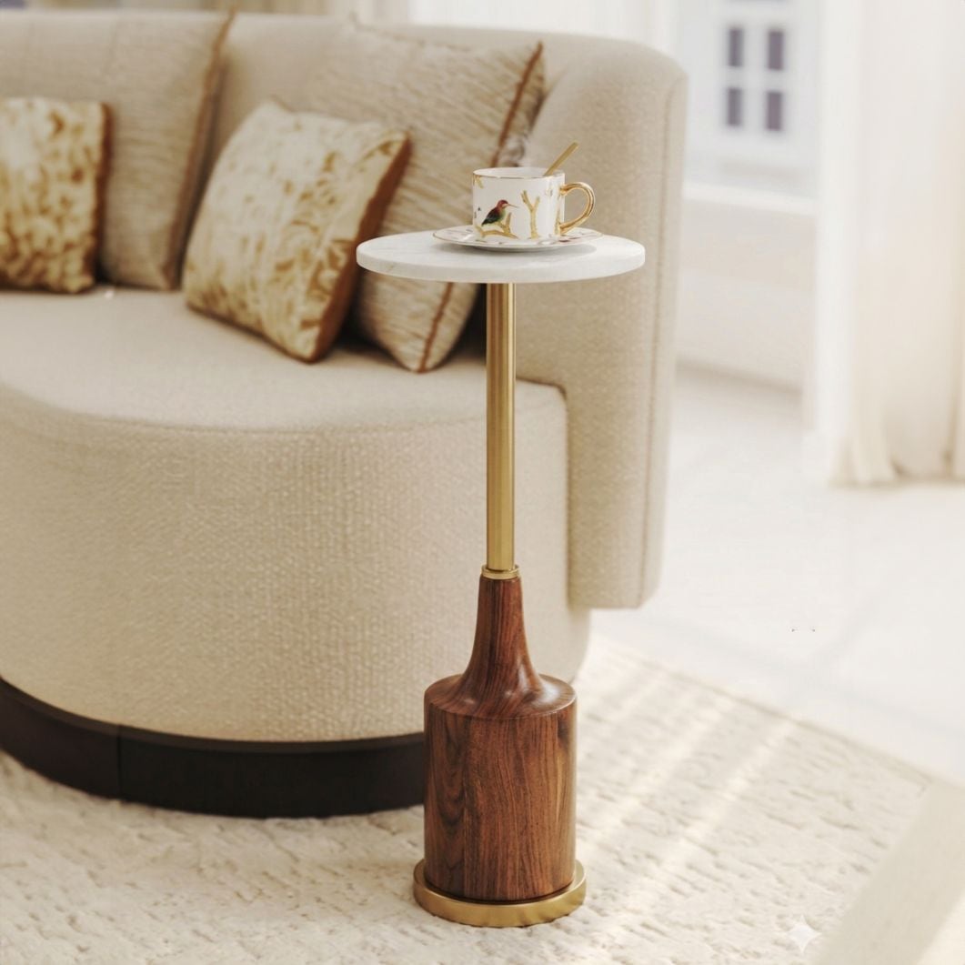 大理石天板 サイドテーブル 高さ61cm マンゴーウッド