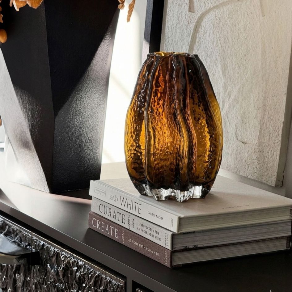 アンバーガラス花瓶 高さ21cm フラワーベース
