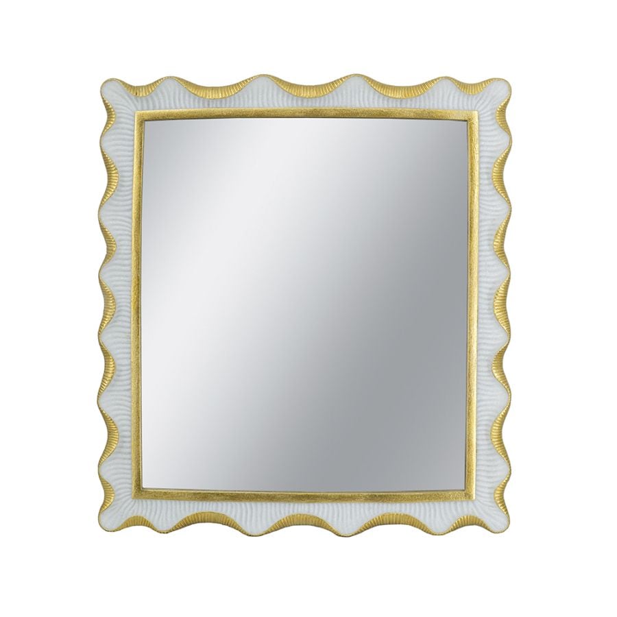 ウォールミラー 36×4cm0 ウェーブフレーム ホワイト×ゴールド