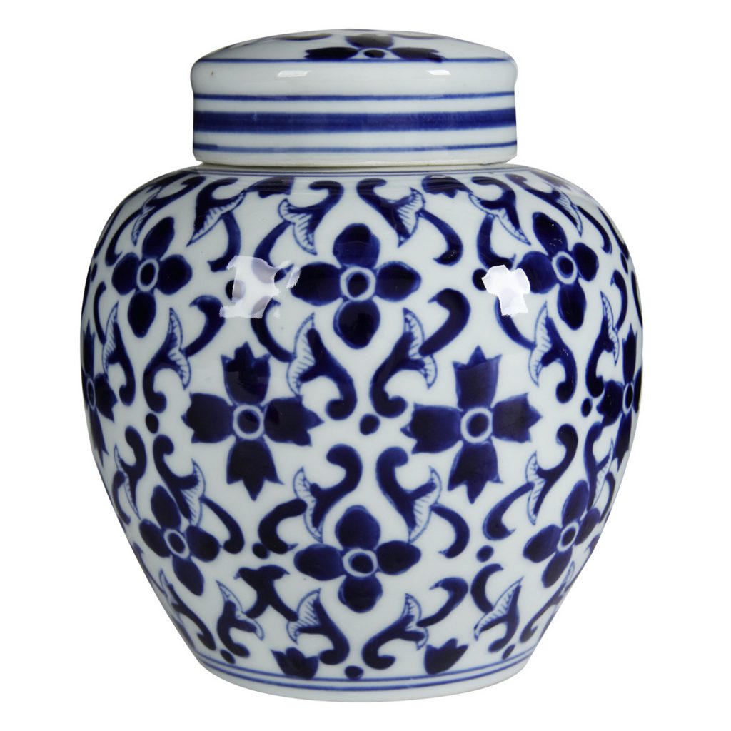 ノワズリ柄 蓋付き壺 直径16cm | インテリアデコレーション