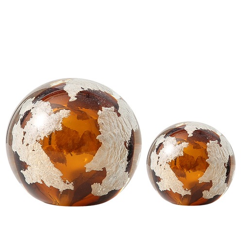 ガラスオブジェ 球体 アンバー×ホワイト φ7.5cm | インテリア
