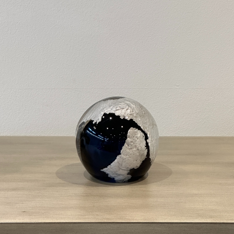 ガラスボール オブジェ Lサイズ シルバー×ブルー 直径12.5cm