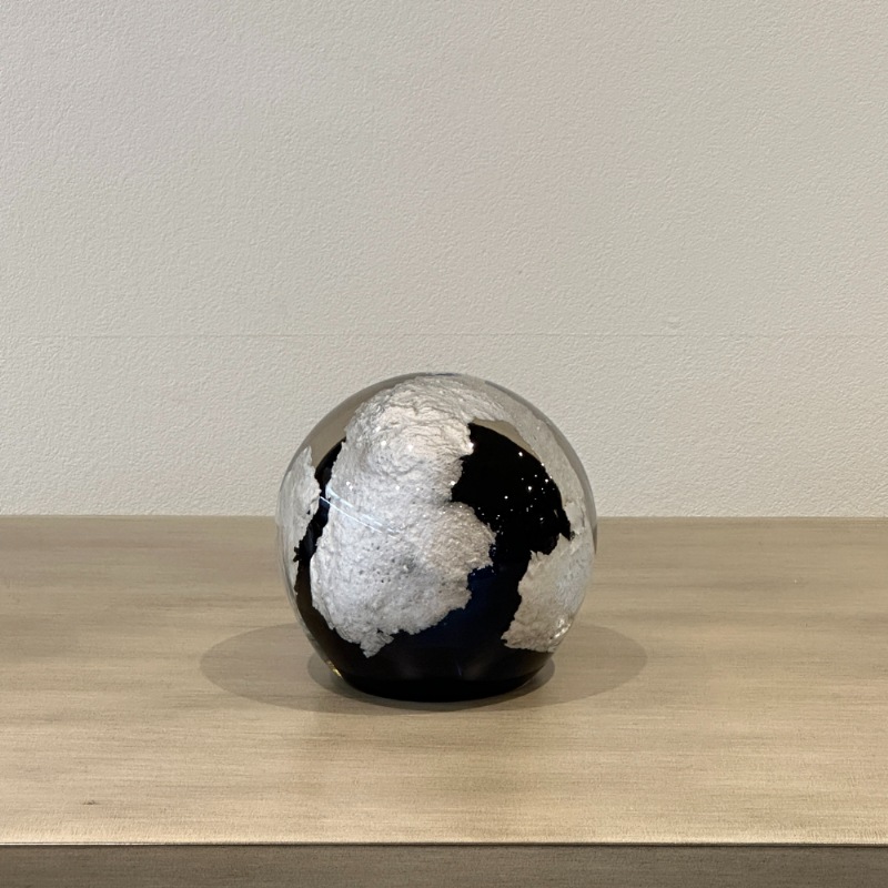 ガラスボール オブジェ Lサイズ シルバー×ブルー 直径12.5cm