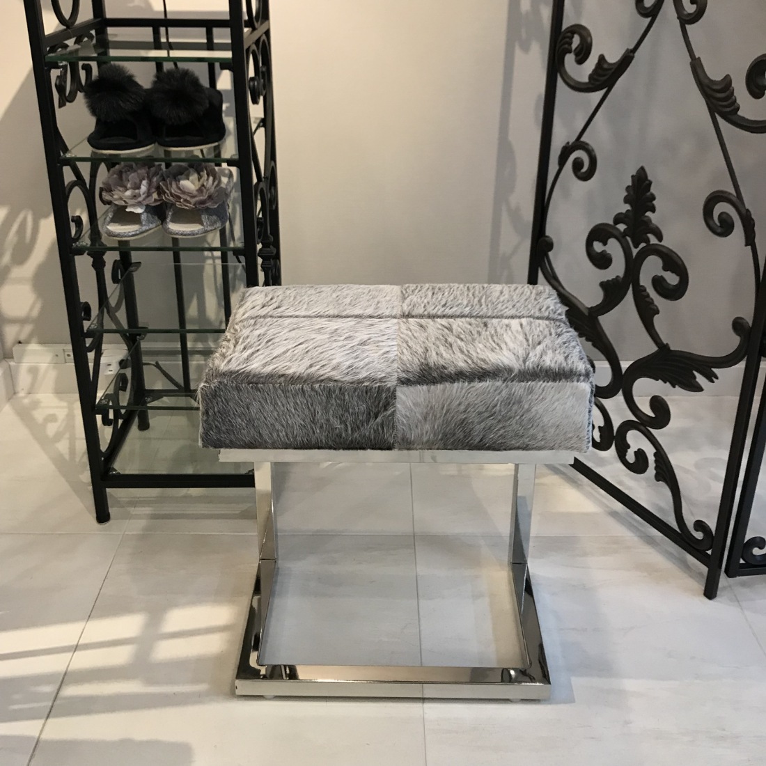 スツール リアルファー おしゃれ 北欧 玄関スツール グレー Grey リアルファー玄関スツール グレー | 家具 |インテリア雑貨や家具を