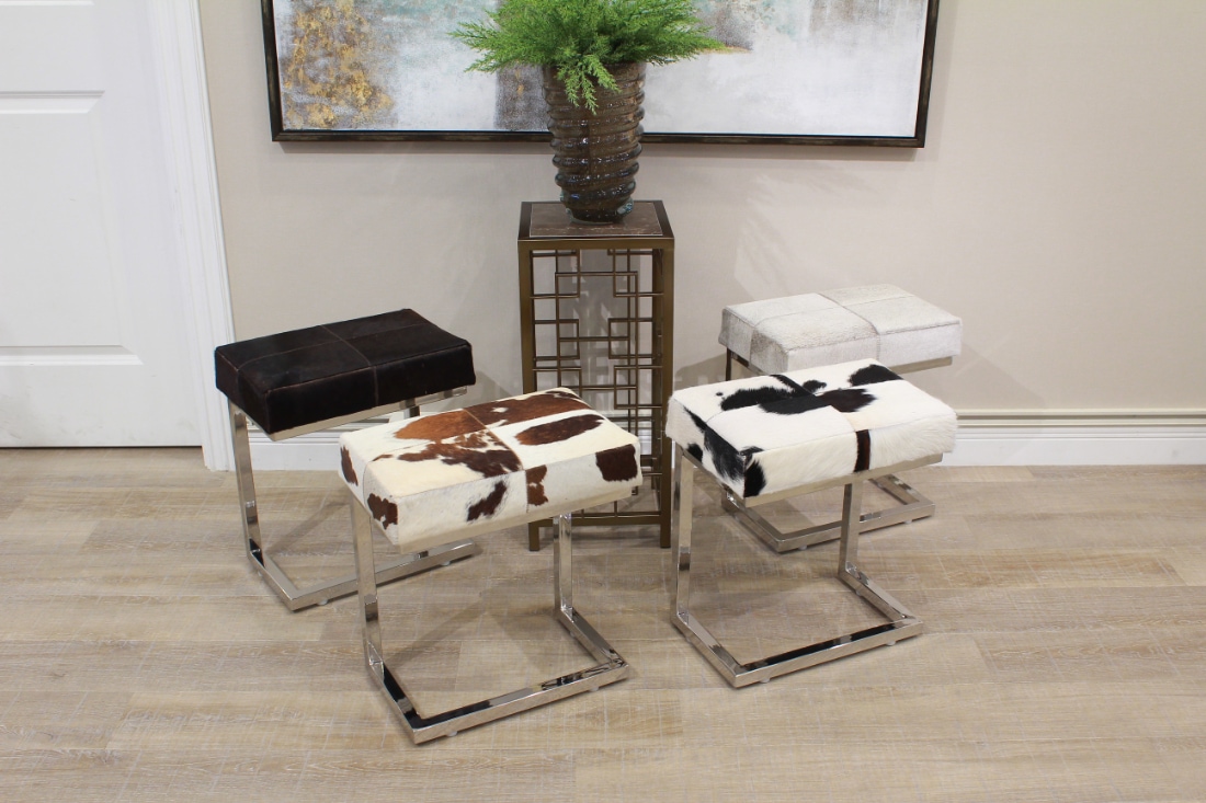 リアルファー玄関スツール ブラウン/ホワイト | 家具,チェア,スツール