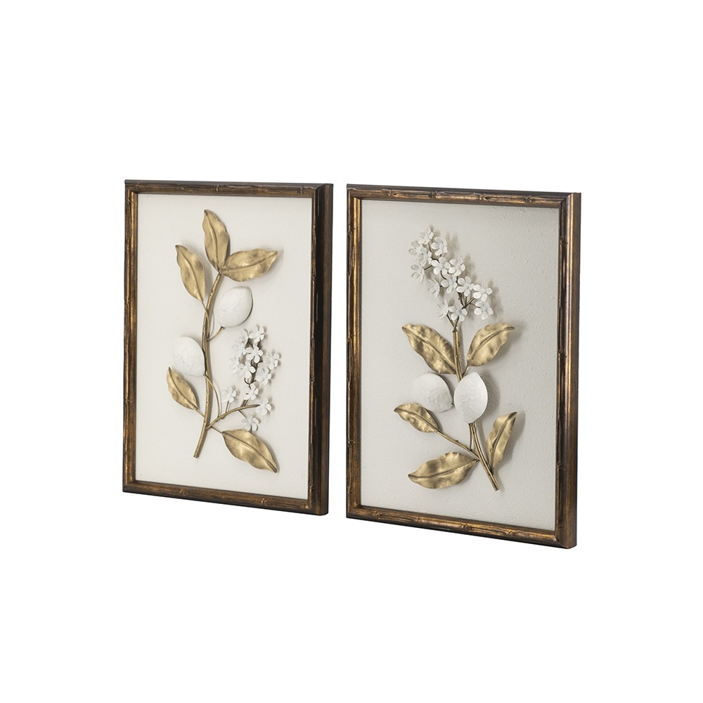 立体フラワー アートパネル ゴールド×ホワイト 2枚セット | ウォール