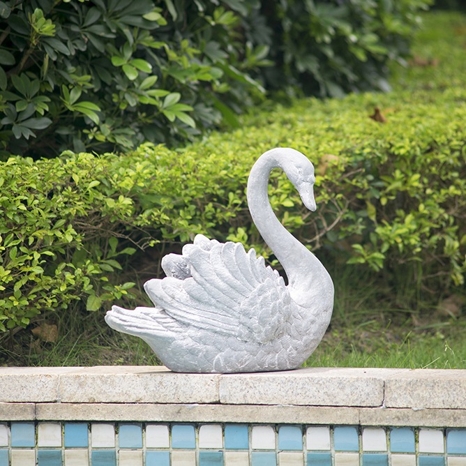 スワンプランター 白鳥オブジェ 幅42cm アンティーク調 ガーデンポット