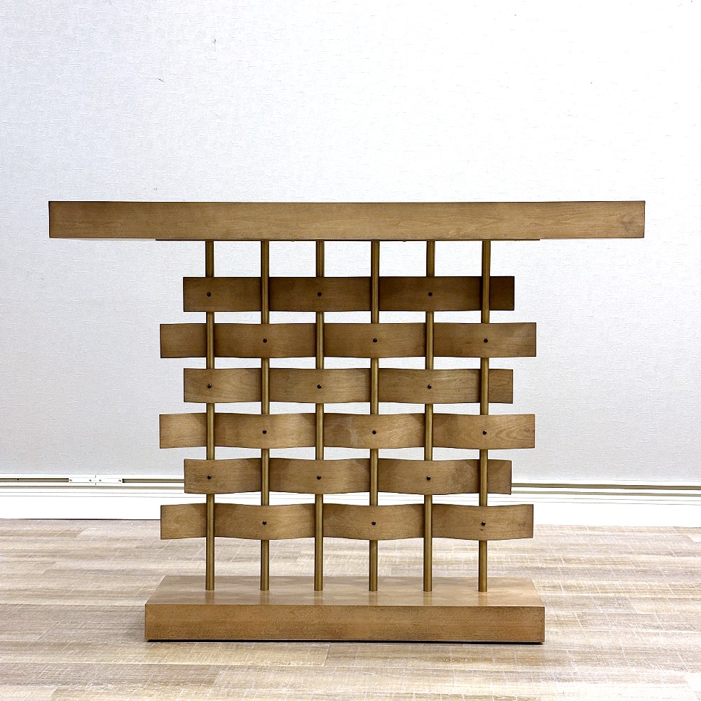 編み込みデザインウッドコンソール グレーベージュ 幅120cm | 家具 