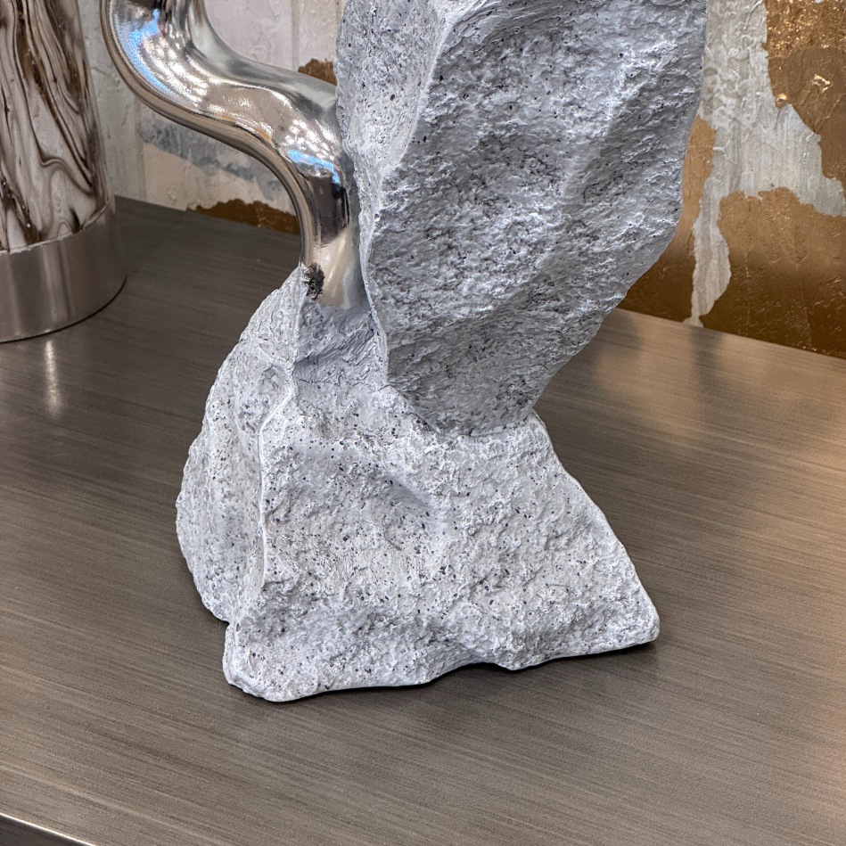 アートオブジェ 高さ45cm ストーン×メタル シルバー モダン | 全ての