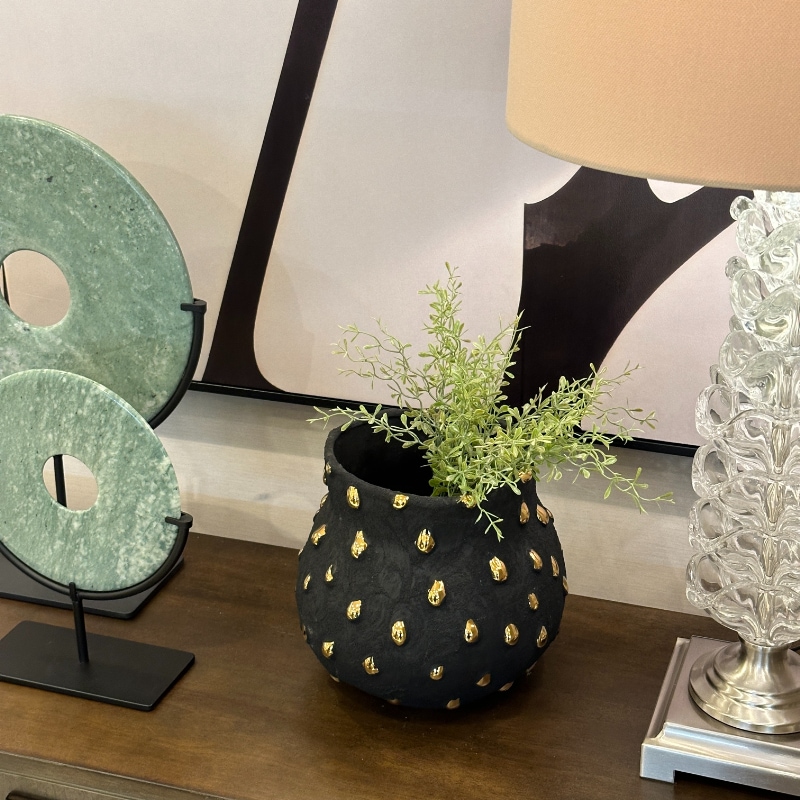 フラワーベース セラミック ゴールド斑点 ブラック H21cm 洋ナシ型