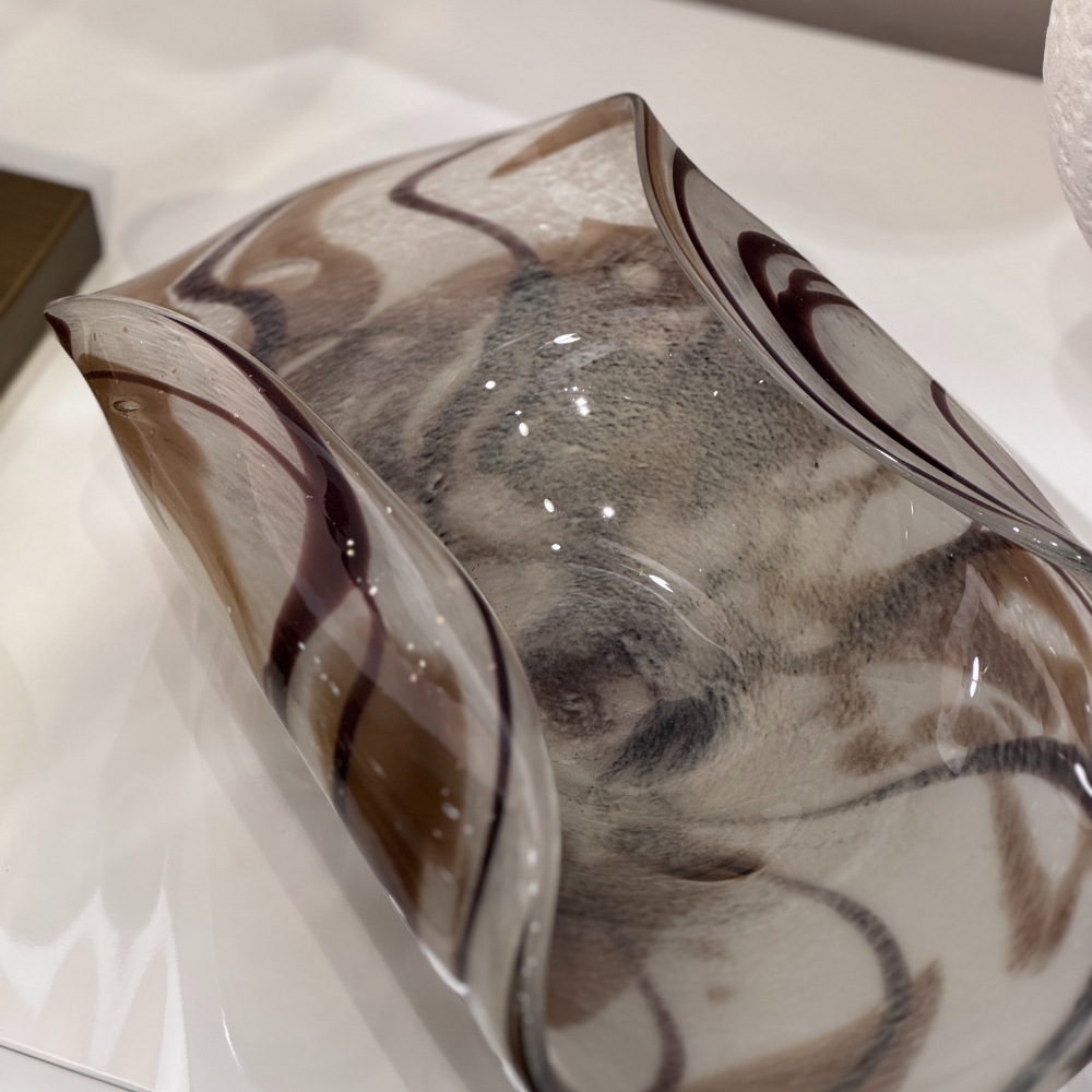 ハンドメイドガラス フラワーベース ロータイプ 幅34cm