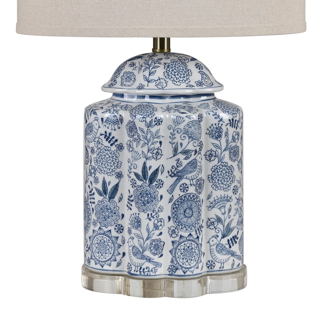 ⭐︎ 23.2インチ シノワズリランプ、手描きの青いセラミックテーブルランプ