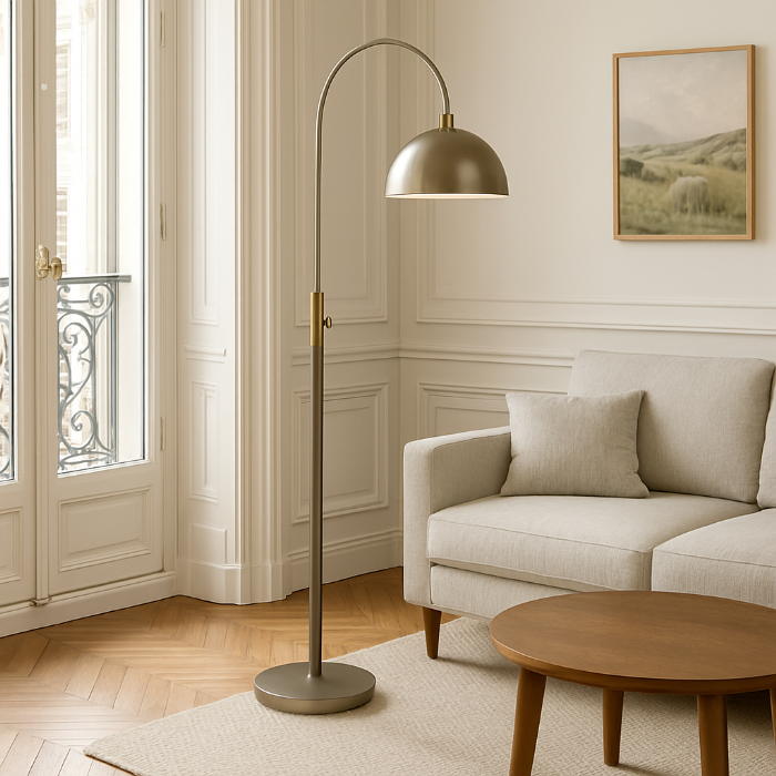 ナチュラルモダンのリビング（ラグと間接照明で整えた空間）