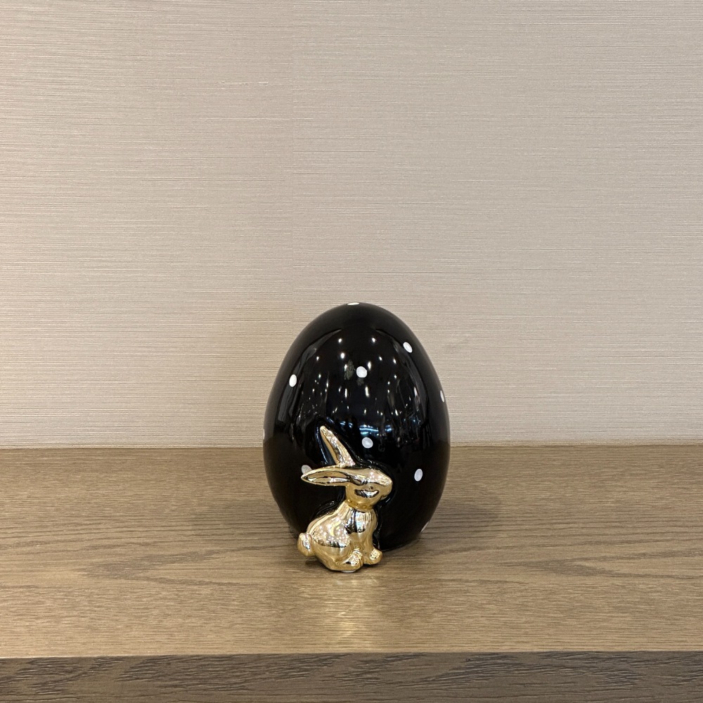 エッグオブジェ ブラック×ゴールドラビット 高さ16cm | デコレーション