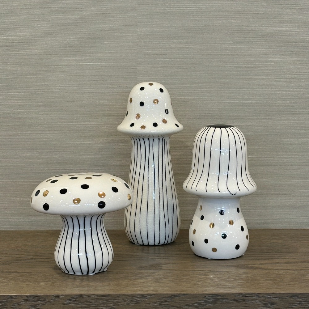 きのこ型 セラミックオブジェ ストライプ＆ドット | インテリア
