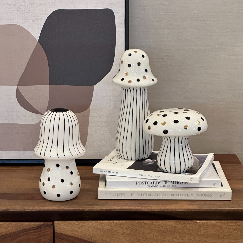 きのこ型 セラミックオブジェ ストライプ＆ドット | インテリア