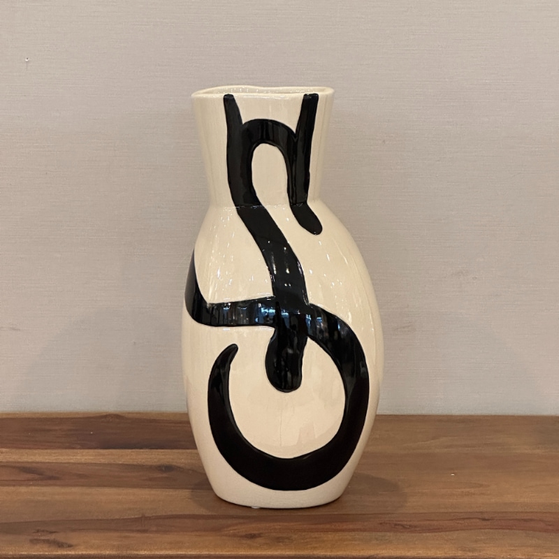 フラワーベース セラミック ホワイト ブラック ペイント H38cm 陶器製