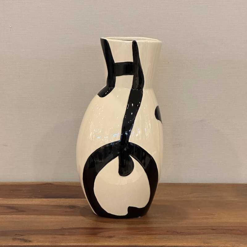 フラワーベース セラミック ホワイト ブラック ペイント H38cm 陶器製