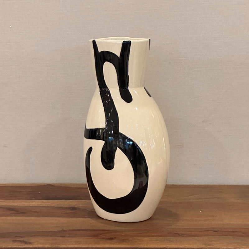 フラワーベース セラミック ホワイト ブラック ペイント H38cm 陶器製
