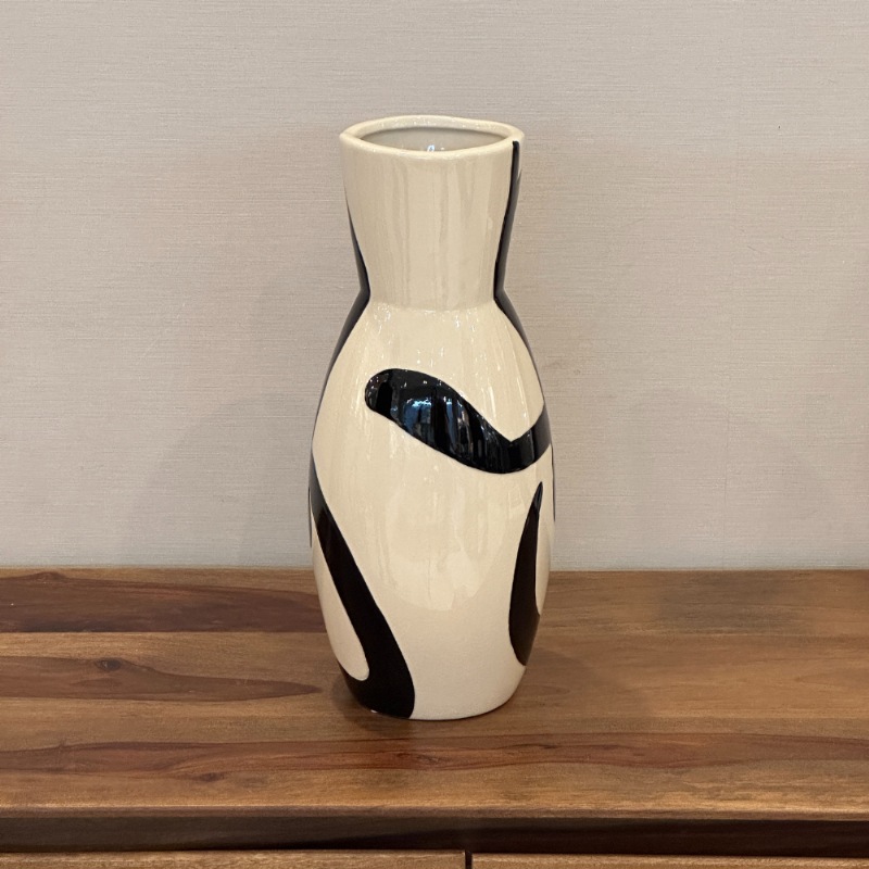 フラワーベース セラミック ホワイト ブラック ペイント H38cm 陶器製