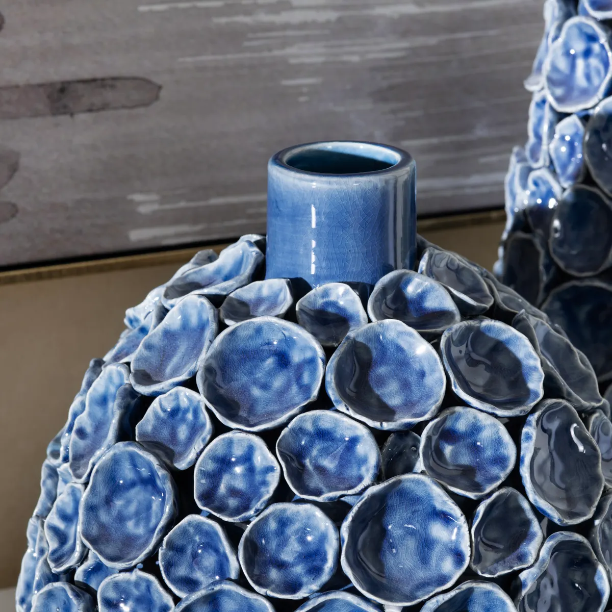 花びらモチーフの花瓶 2Pセット ブルー | 秋のインテリア