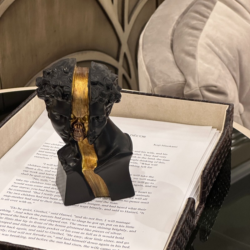 ダビデ×スカル アートオブジェ 高さ15cm ブラック×ゴールド