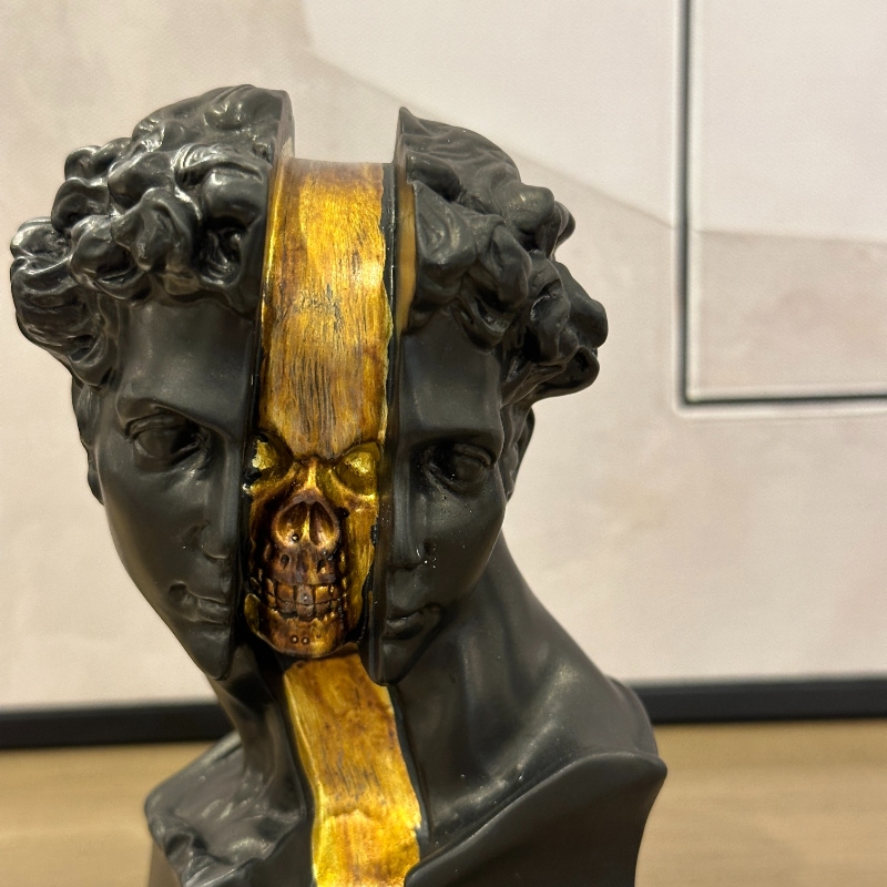 ダビデ×スカル アートオブジェ 高さ15cm ブラック×ゴールド