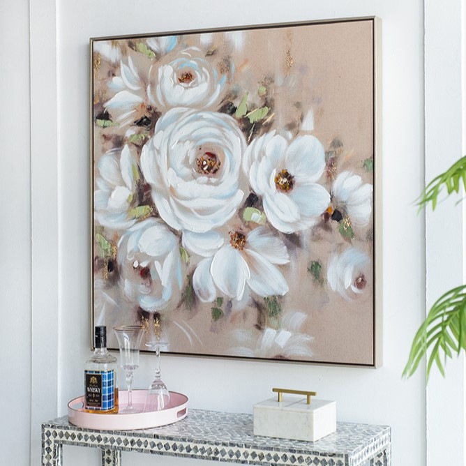 フラワー アートパネル ベージュ 92×92cm | ウォールアート