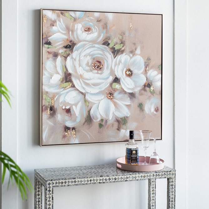 フラワー アートパネル ベージュ 92×92cm | ウォールアート