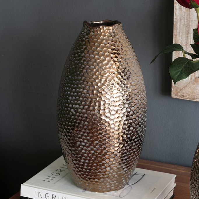 槌目ブロンズフラワーベース 高さ35cm | デコレーション,花瓶