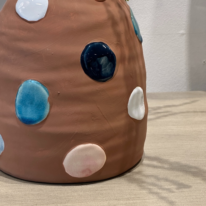 ドット柄 セラミックフラワーベース テラコッタ φ17 | デコレーション