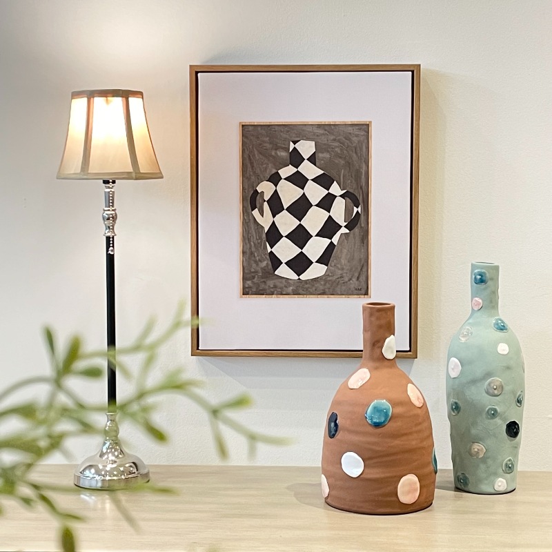 ドット柄 セラミックフラワーベース テラコッタ φ17 | デコレーション