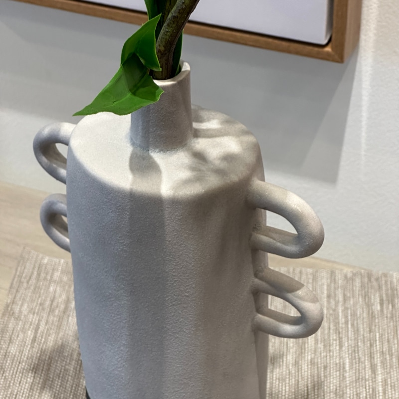 モダンストライプハンドルベース 陶器製 花瓶 | インテリア