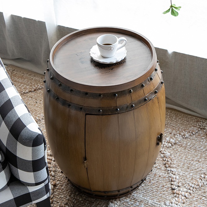 樽型ワインラック×サイドテーブル 木製 アメリカンヴィンテージ風