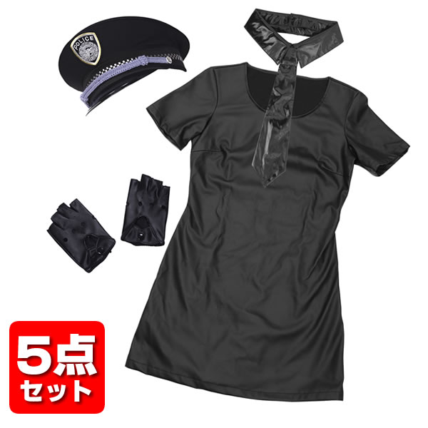 ポリス コスプレ 黒 ワンピース ハロウィン レディース ロックポリス 帽子 手袋 女性用ハロウィンコスチューム お祭りコム