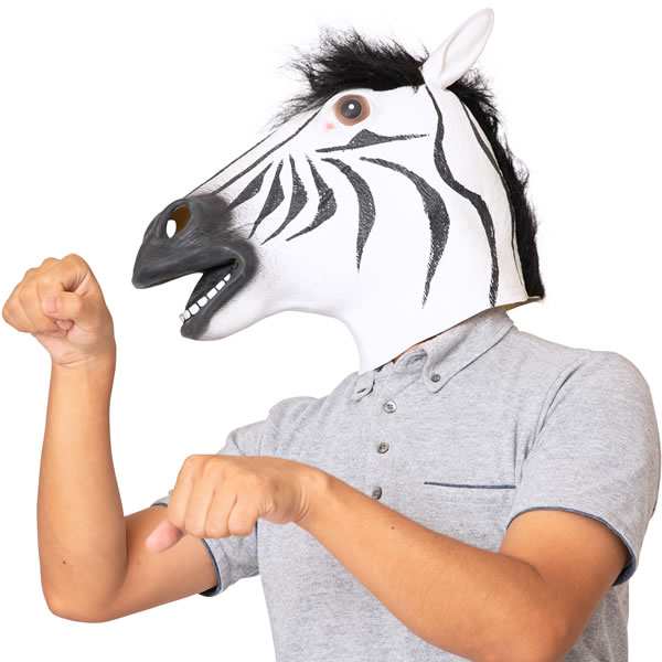 シマウマ 馬 マスク うま かぶりもの ウマ コスプレ 被り物 コスチューム 黒馬 動物 パーティー グッズ おもしろ リアル しまうま リアル動物マスク お祭りコム