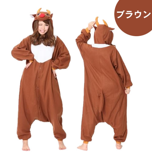 トナカイ コスプレ 着ぐるみ コスチューム ブラウン フリース 衣装 大人 クリスマス 男女兼用 レディースサンタ お祭りコム