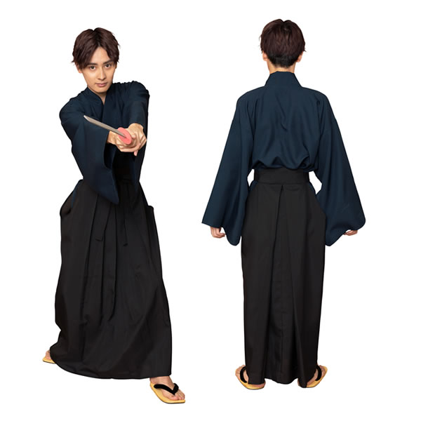 侍 コスプレ 時代劇 サムライ 衣装 武士 着物 コスチューム 幕末 大正ロマン 紺 黒 なりきりコスチューム お祭りコム